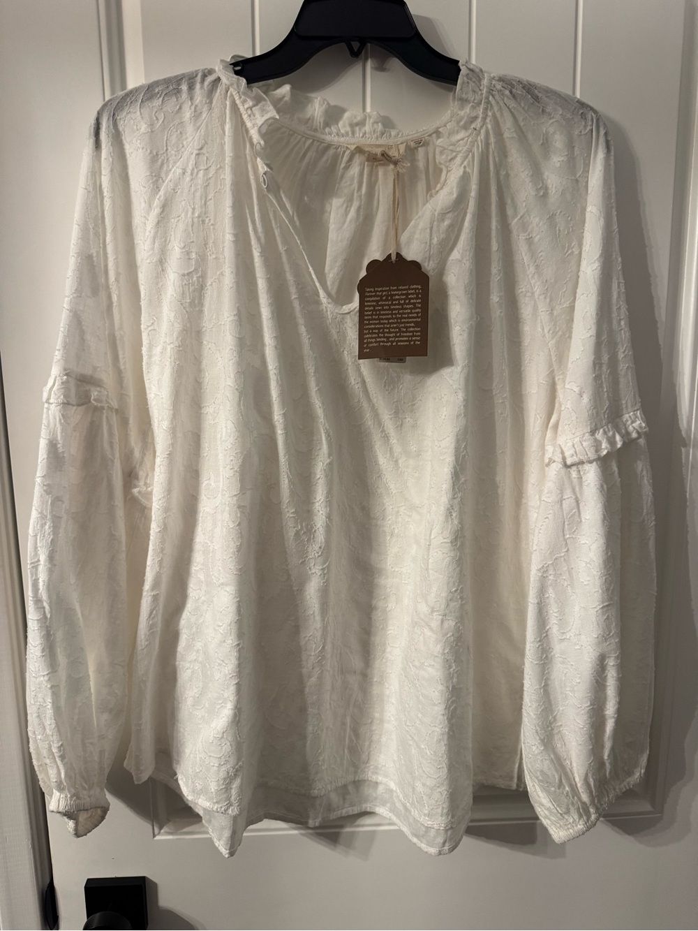 Cream Embroidered V-Neck Peasant Blouse